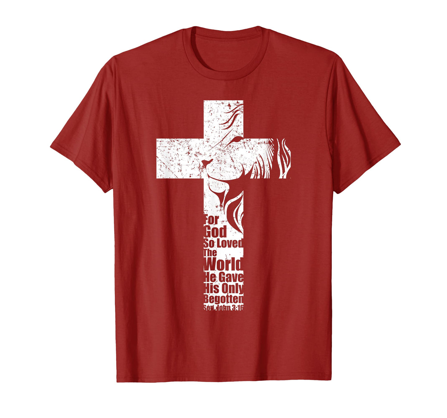 John 3:16 Christian Cross Lion Gifts Bible Verse Sayings Men T-Shirt