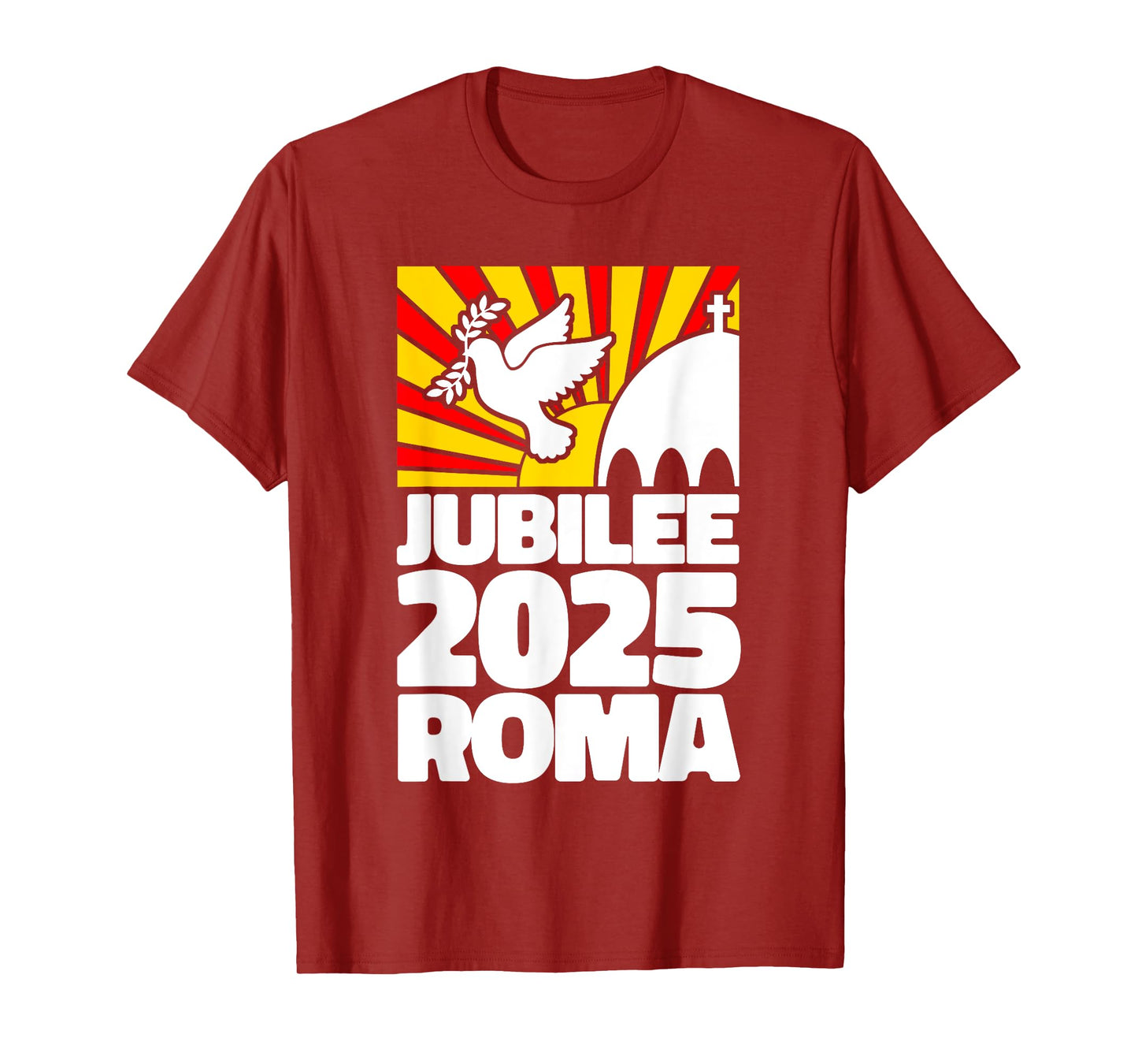 Jubilee 2025 Roma Vatican Peace Dove Red Yellow Sunrise Tee T-Shirt
