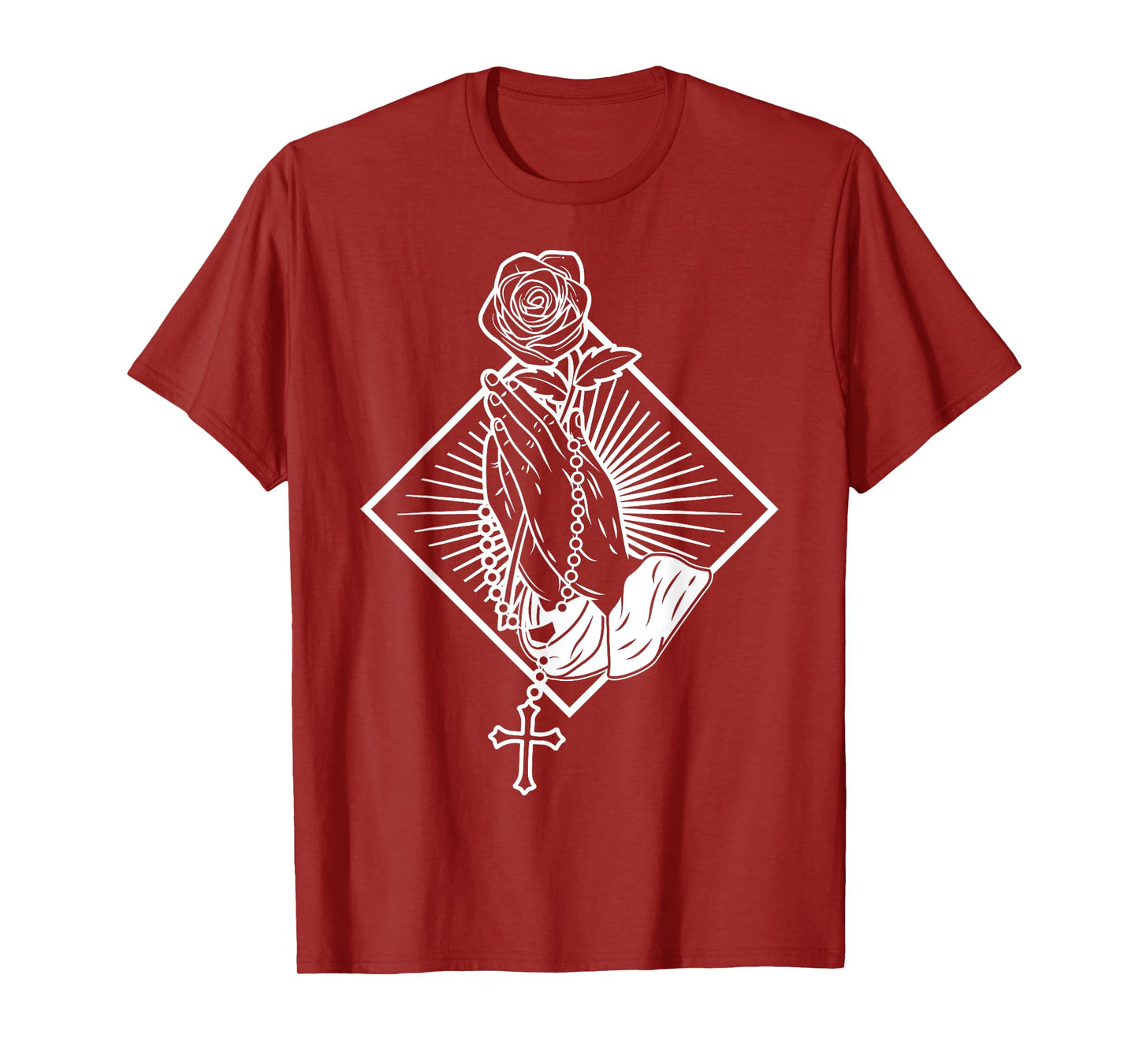 Praying hands with rose and rosary T-Shirt