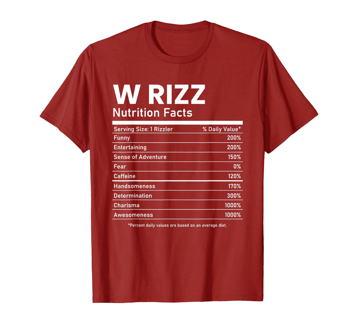 W Rizz Nutrition Facts Funny Meme Rizzler Rizzly T-Shirt