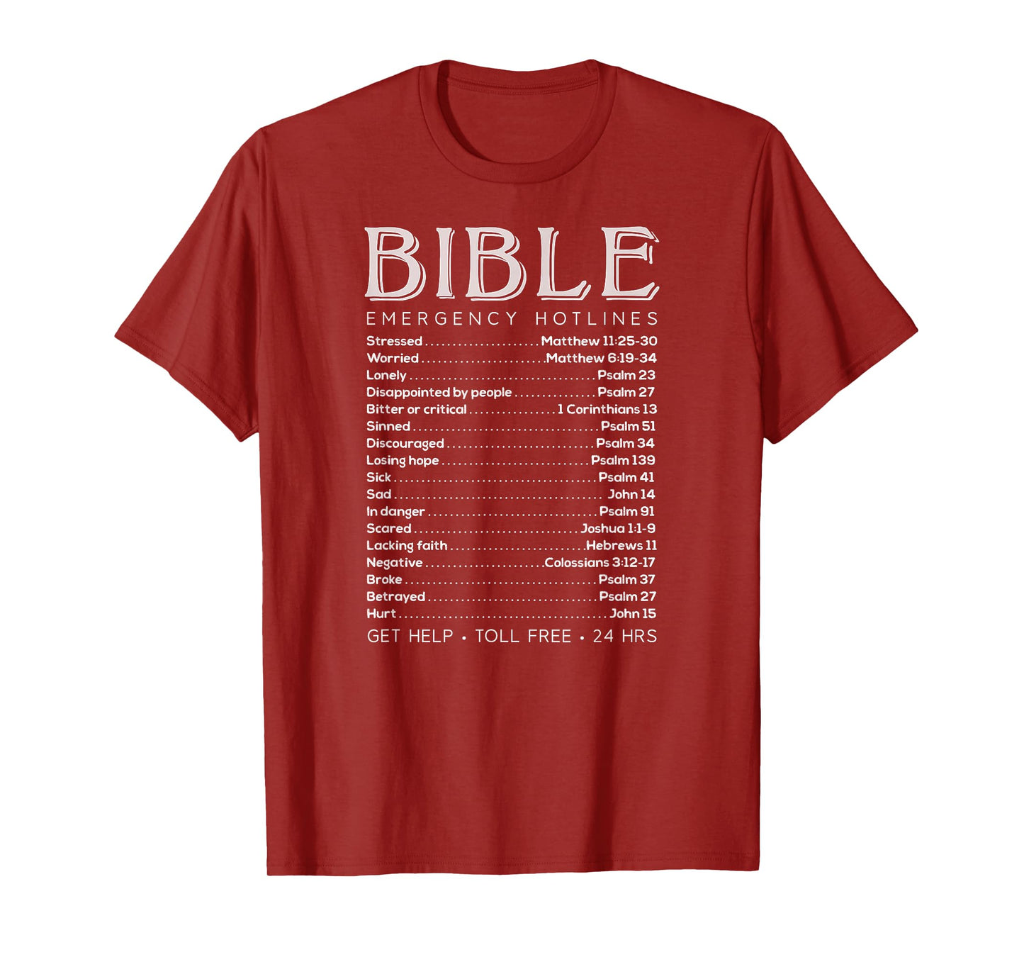 Bible Emergency Numbers Funny Hotline Christian T-Shirt