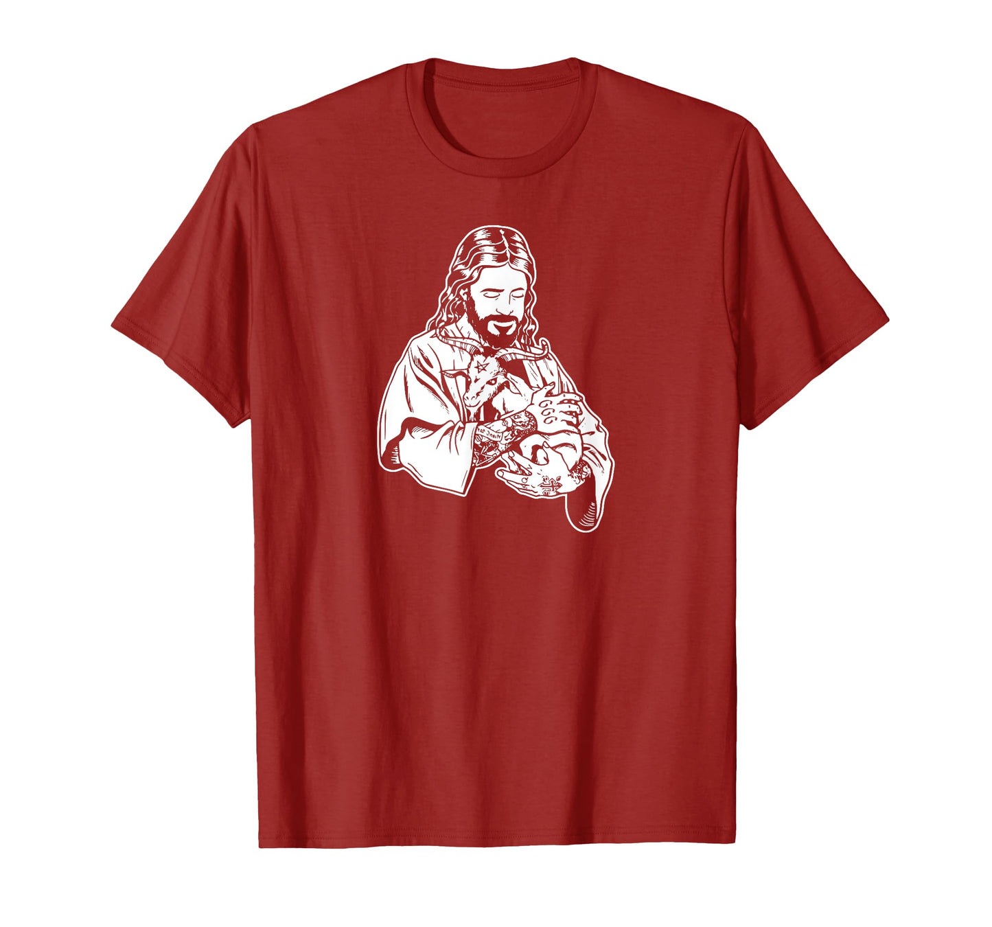 Jesus Holding Goat Baphomet Occult Satanic Tattooed Jesus T-Shirt