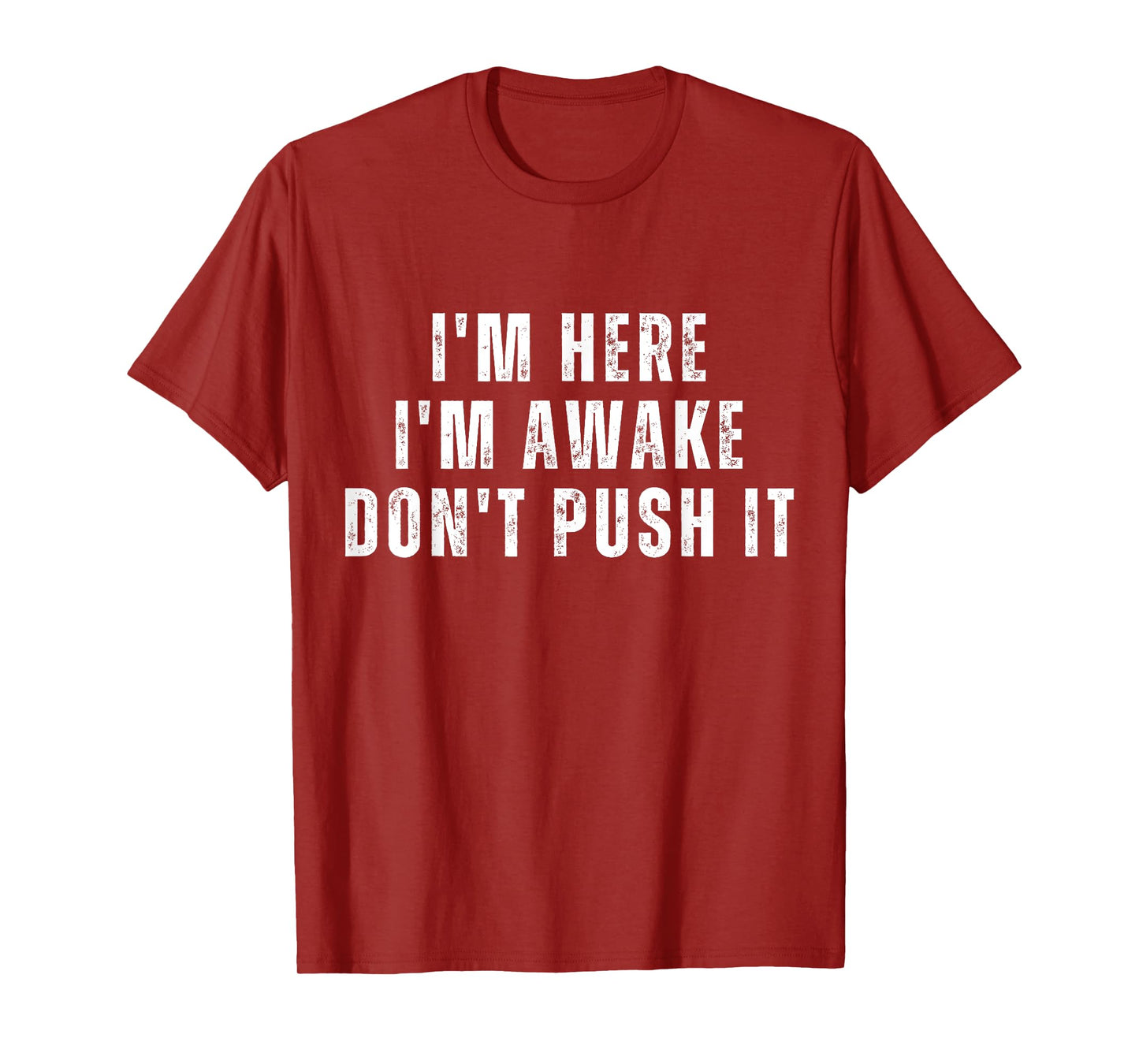 I'm Here I'm Awake Don't Push It Mens Funny Sarcastic Saying T-Shirt