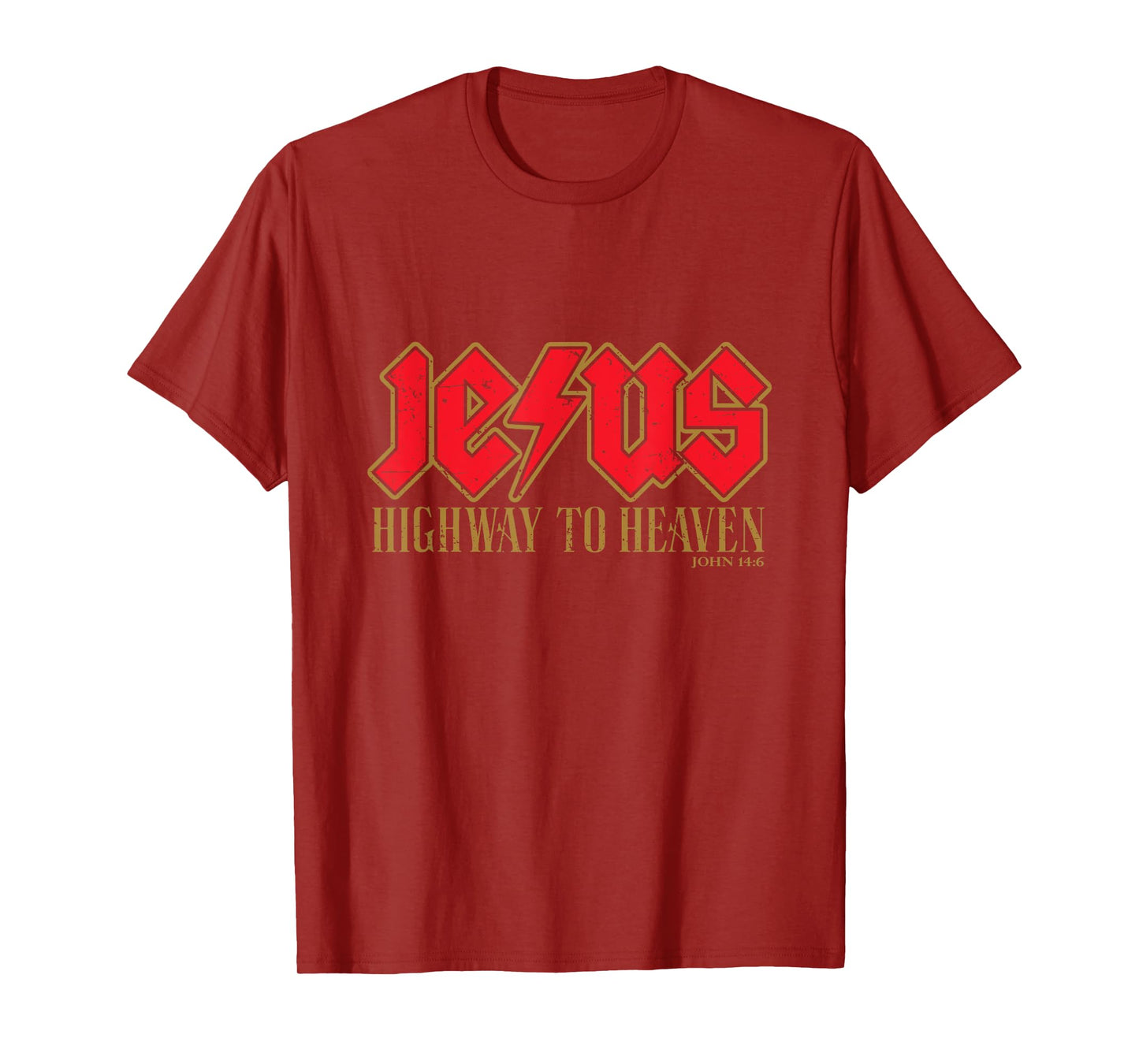 JESUS - HIGHWAY TO HEAVEN - JOHN 14:6 - Red & Gold T-Shirt