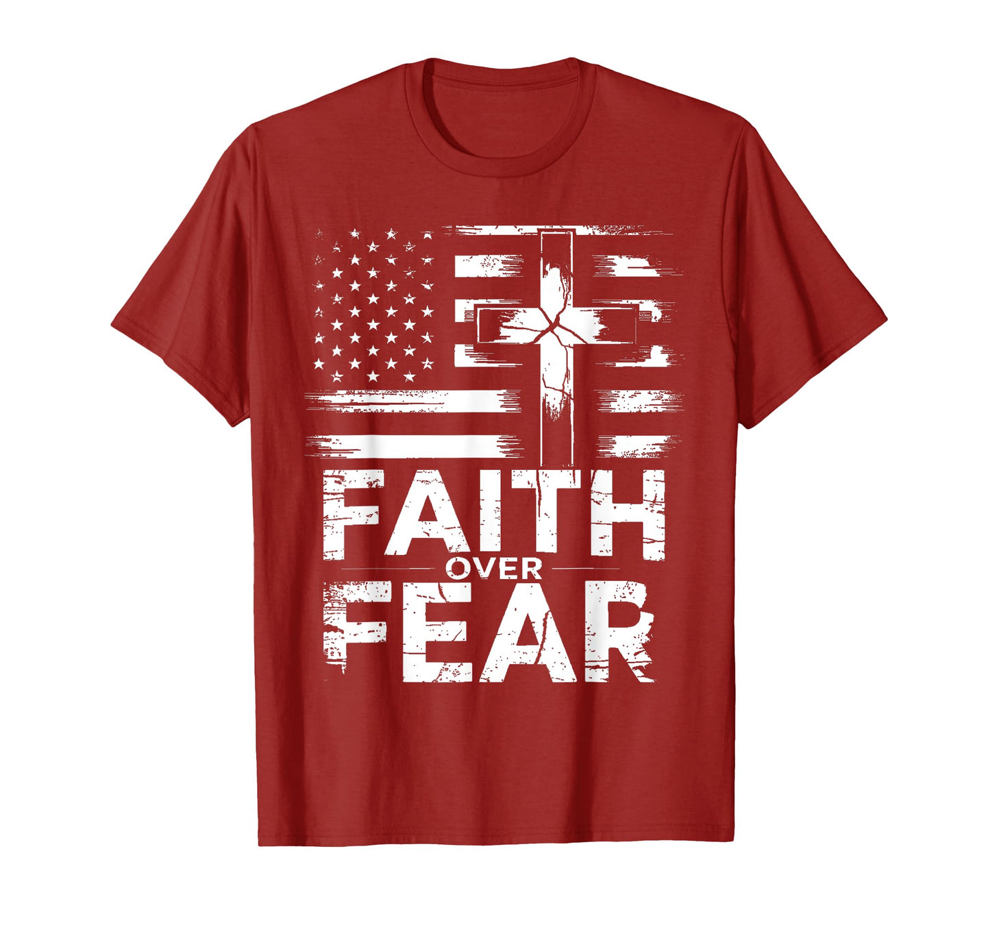 Faith Over Fear Christian American Flag Cross Design T-Shirt