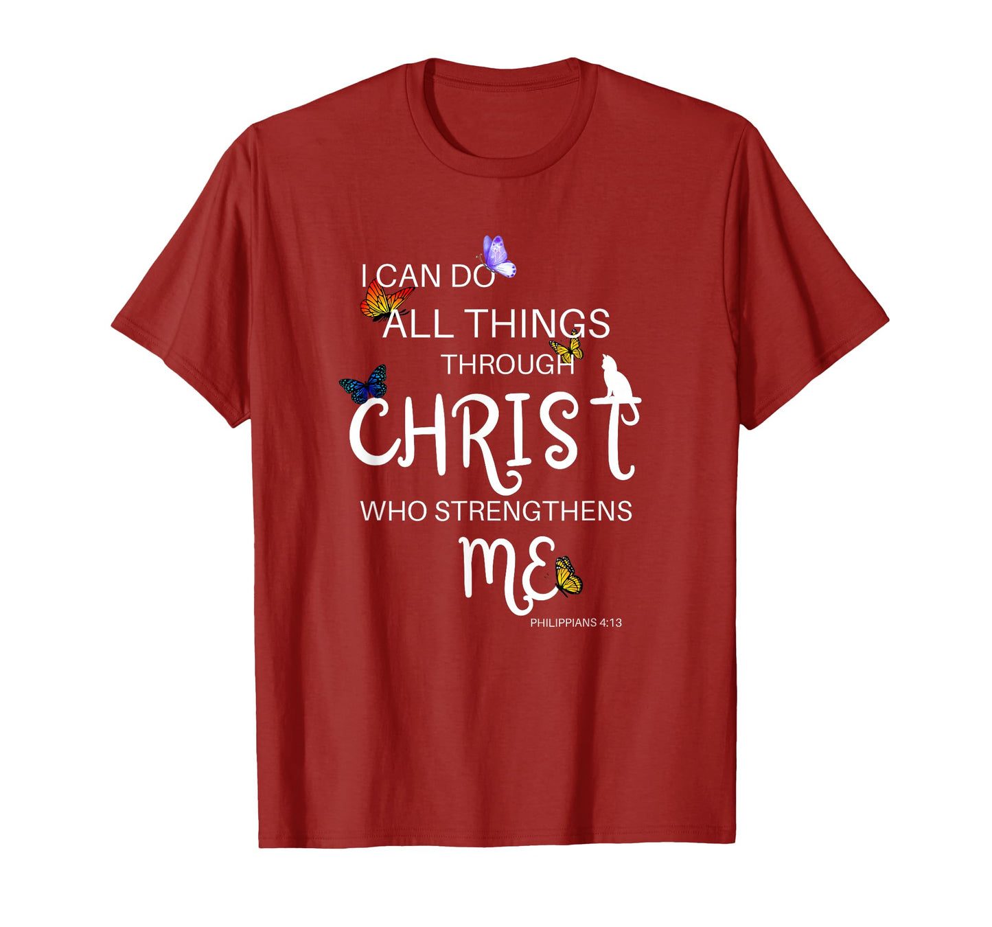 I Can Do All Things Through Christ Cat Religious T-Shirt for Men Women Girls Kids