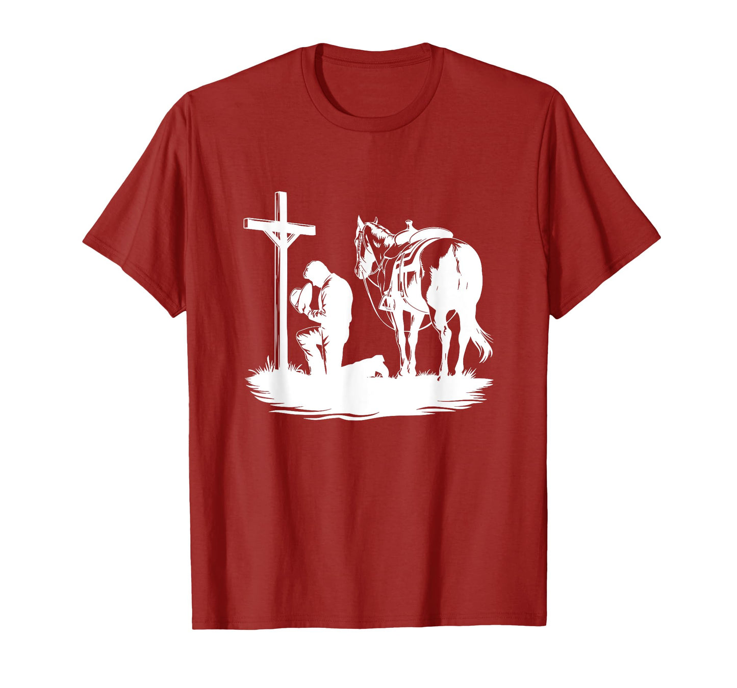 Praying Cowboy Kneeling Cross Western Bible Jesus Horse T-Shirt