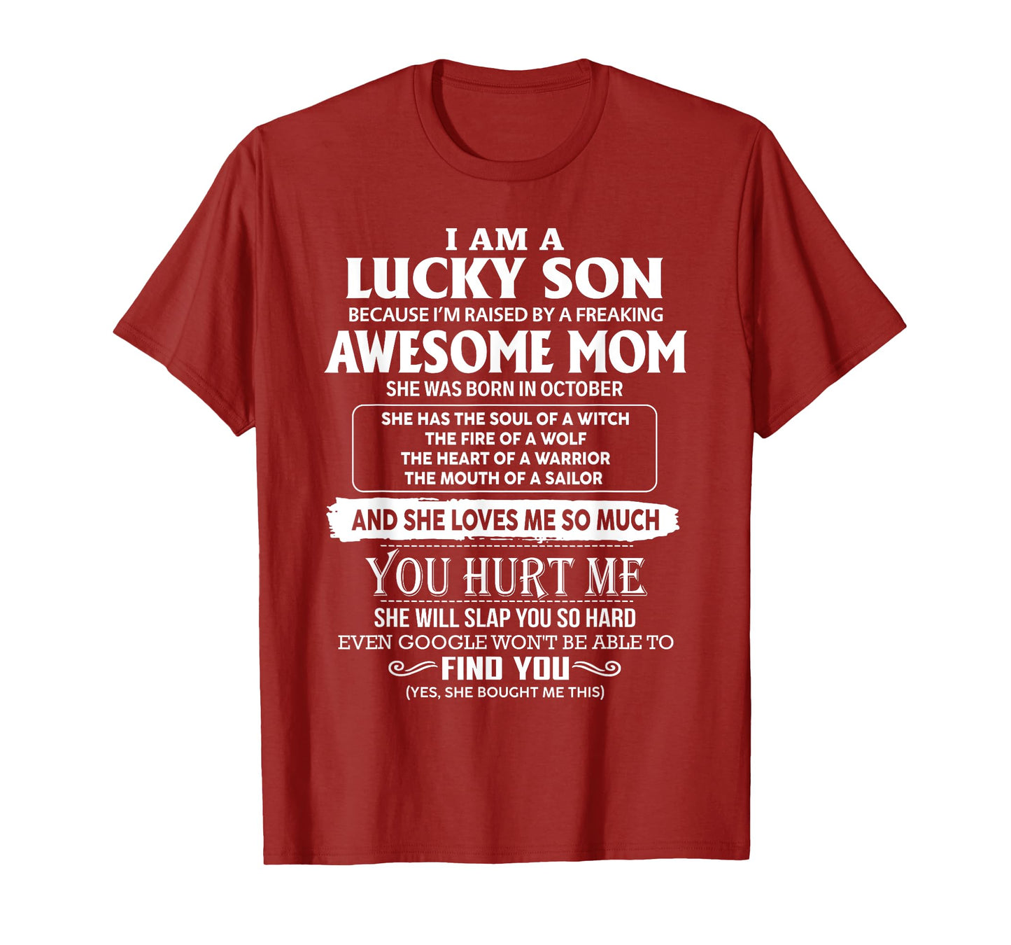 I'm A Lucky Son Of Awesome Mom She Was Born In October T-Shirt
