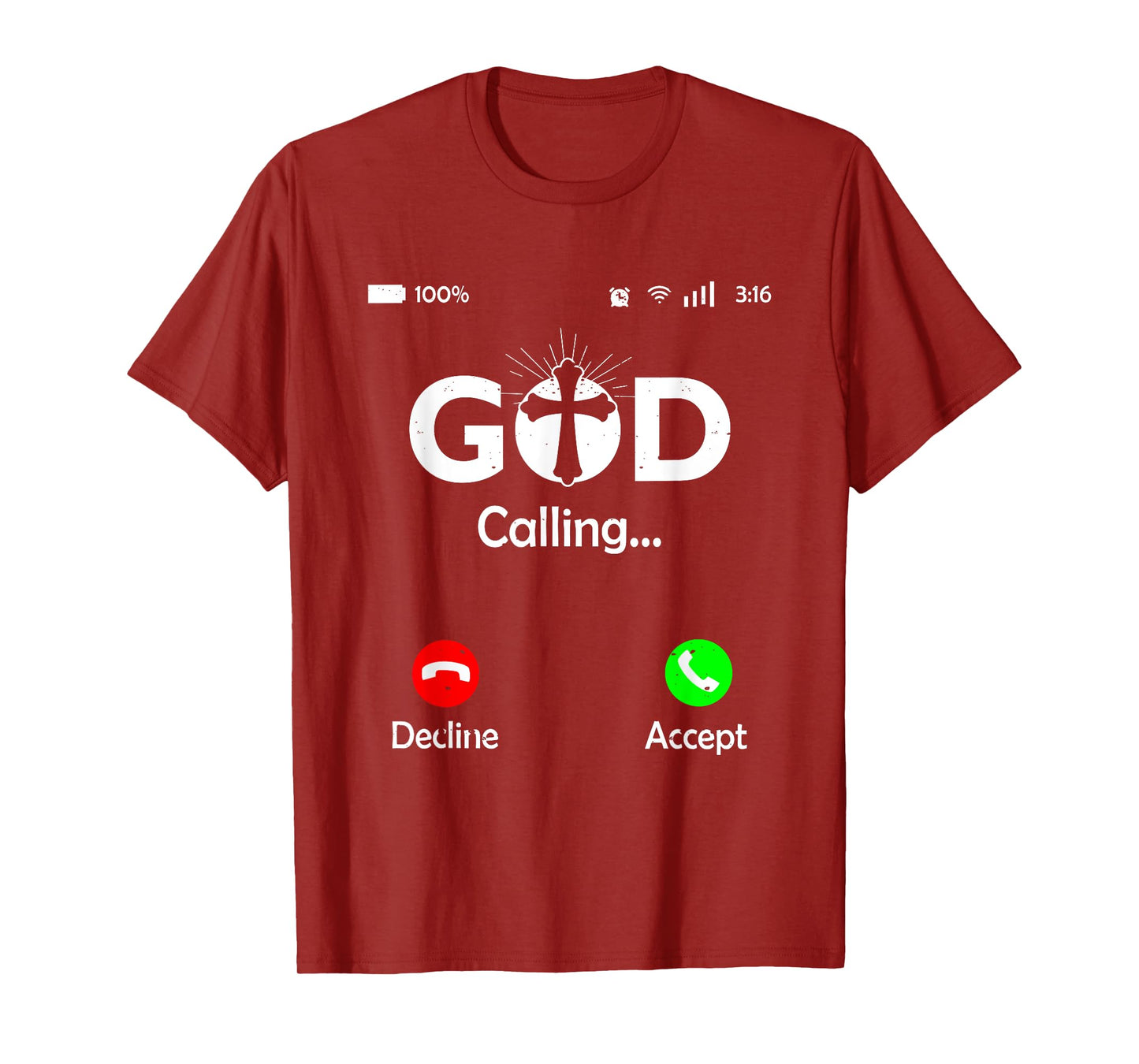 God Is Calling Phone Screen Religious Humor Christian T-Shirt