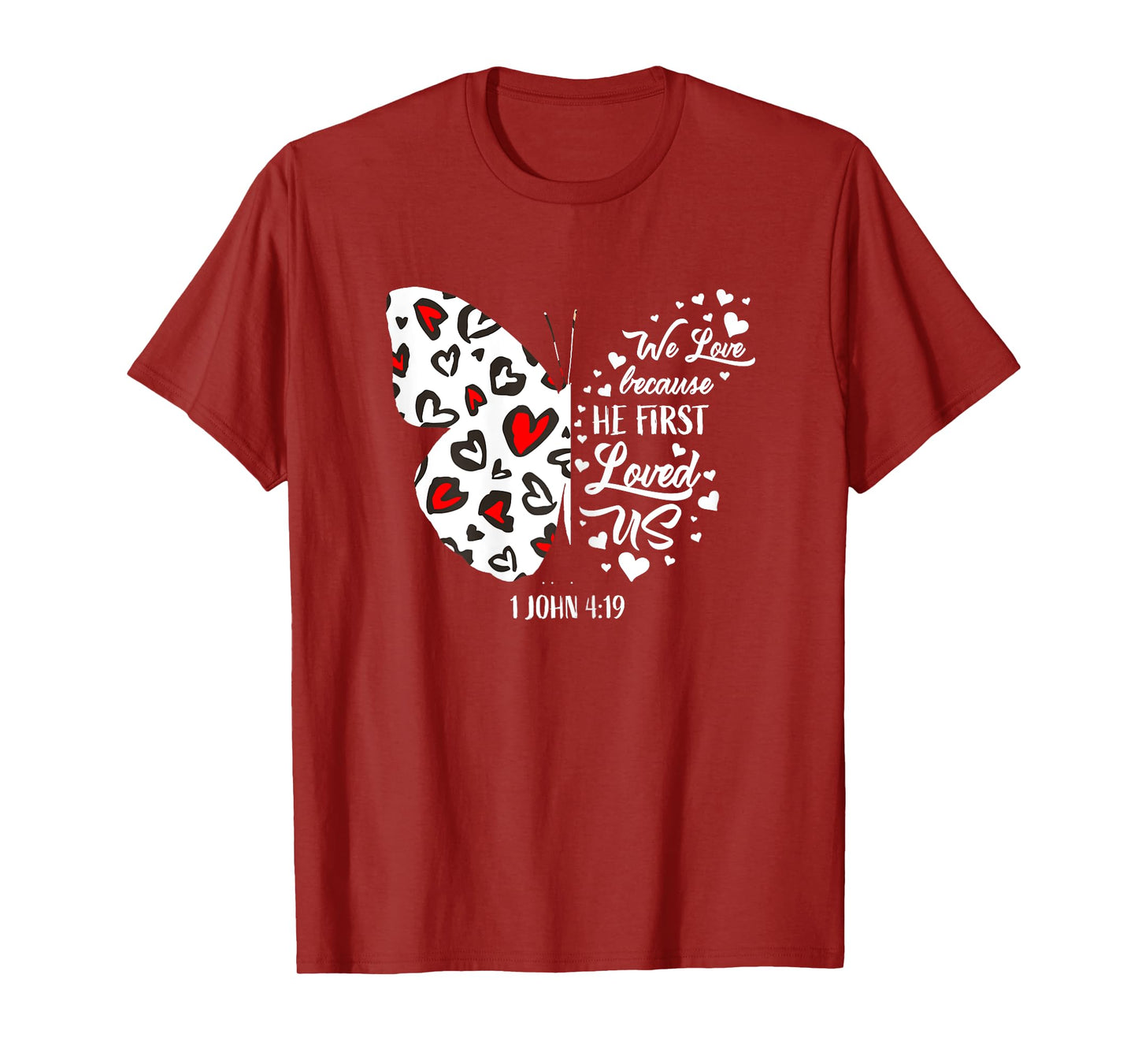 Red Valentine's Day Shirts Women Girls Christian Butterfly T-Shirt
