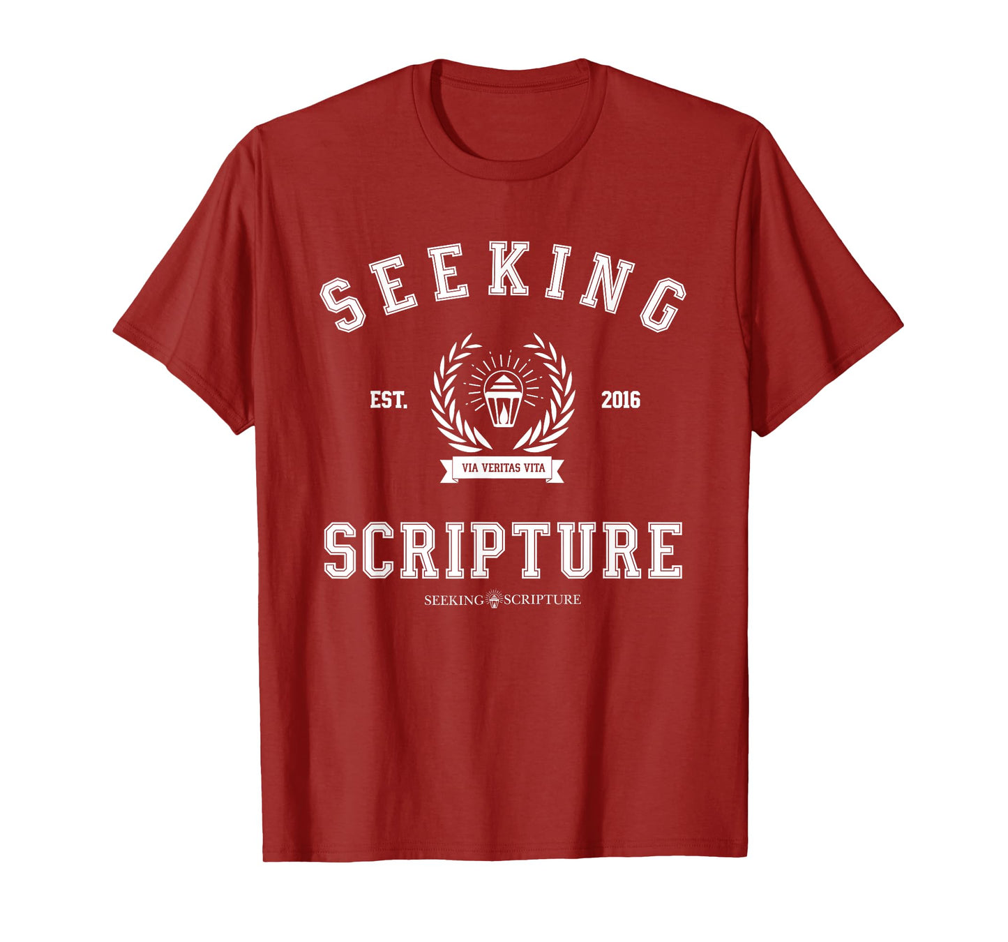 Collegiate Style Seeking Scripture: Via Veritas Vita T-Shirt