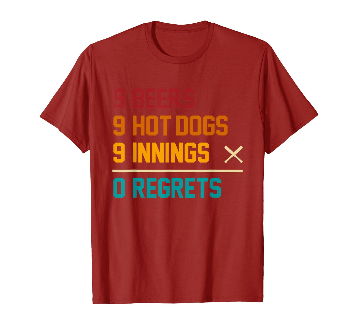 9 Beers 9 Hot Dogs 9 Innings 0 Regrets Vintage Quote T-Shirt