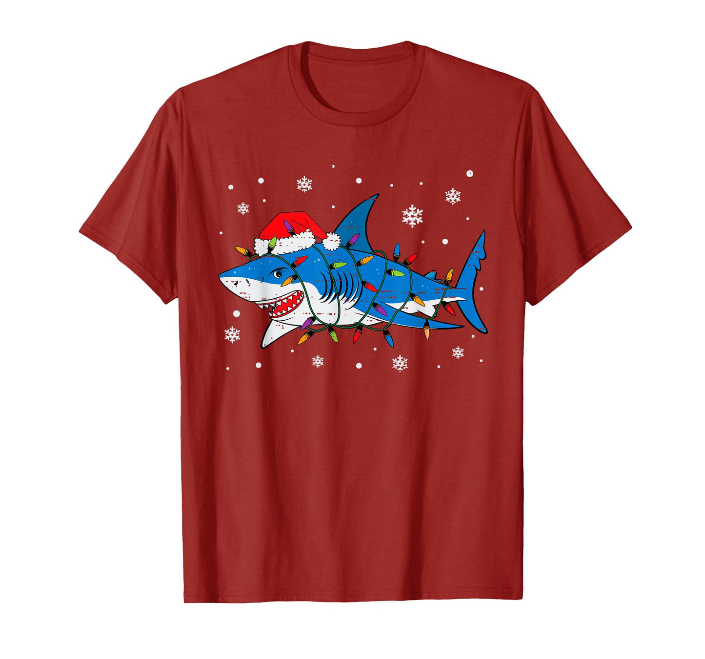 Shark Santa Hat Christmas Lights Xmas Pajama Men Women Kids T-Shirt