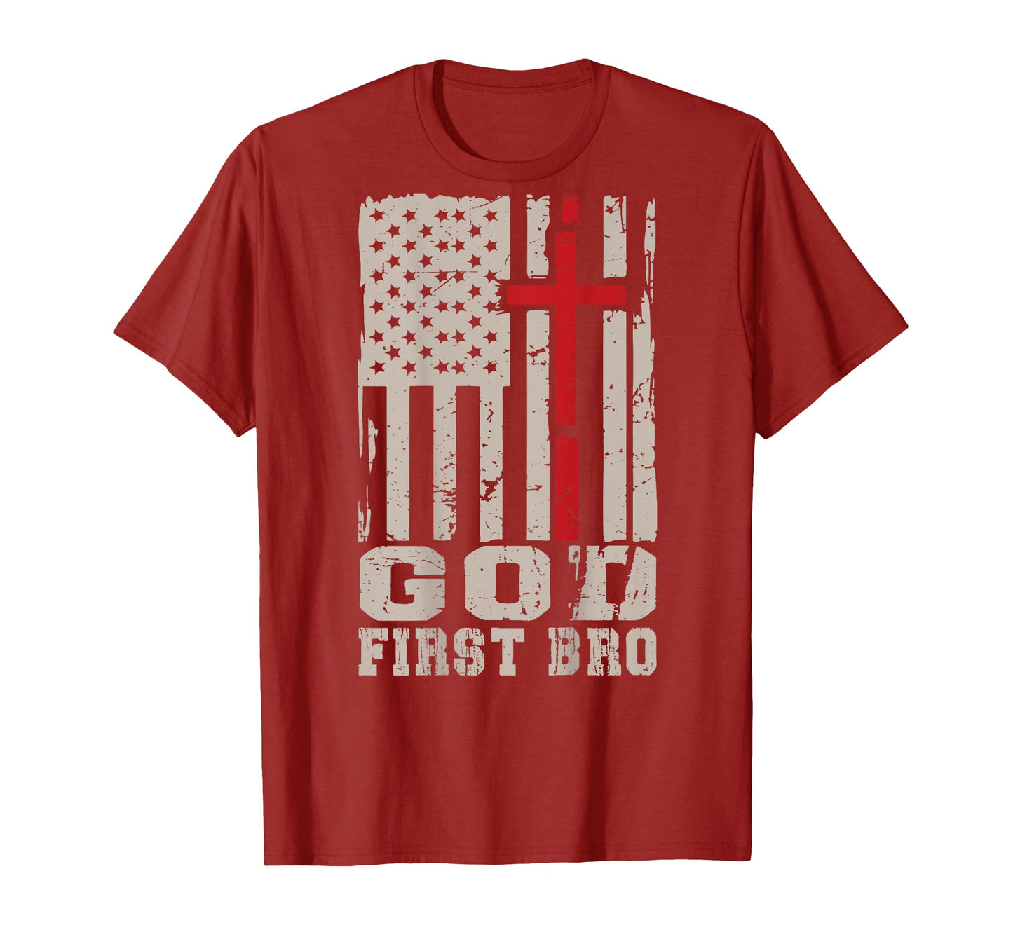 Men's God First Bro Christian Faith Cross On Back Graphic T-Shirt