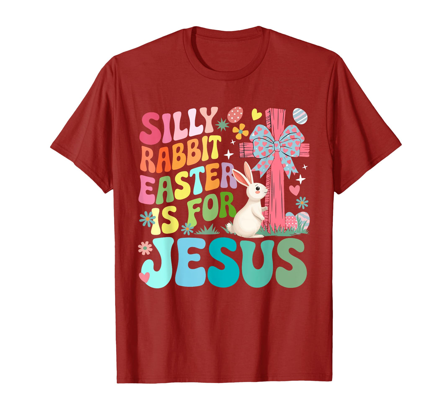Silly Cute Rabbit Easter For Jesus Christian Cross Bow Tie T-Shirt