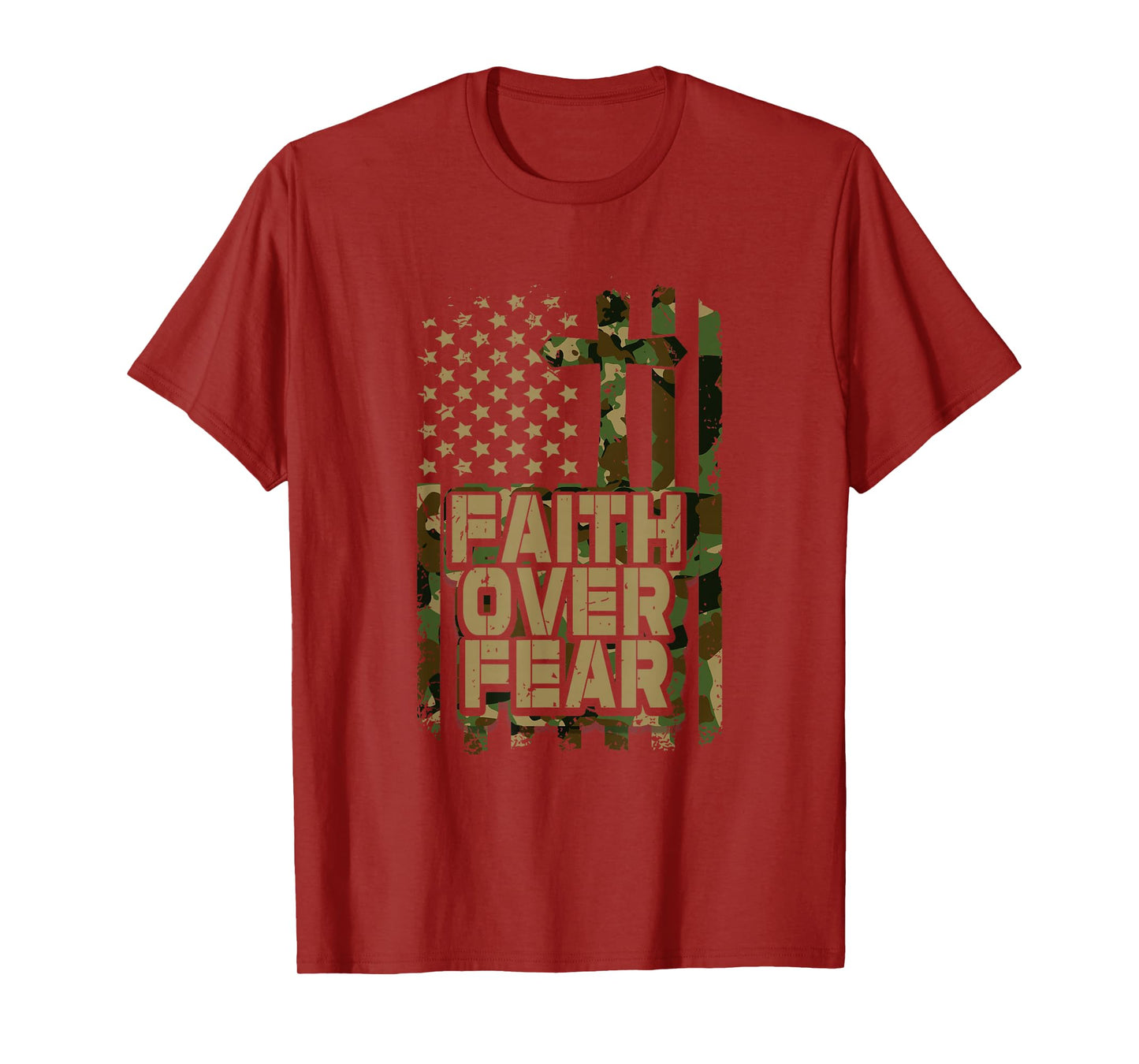 Christian Faith Over Fear Camo USA Flag Camouflage Patriot T-Shirt