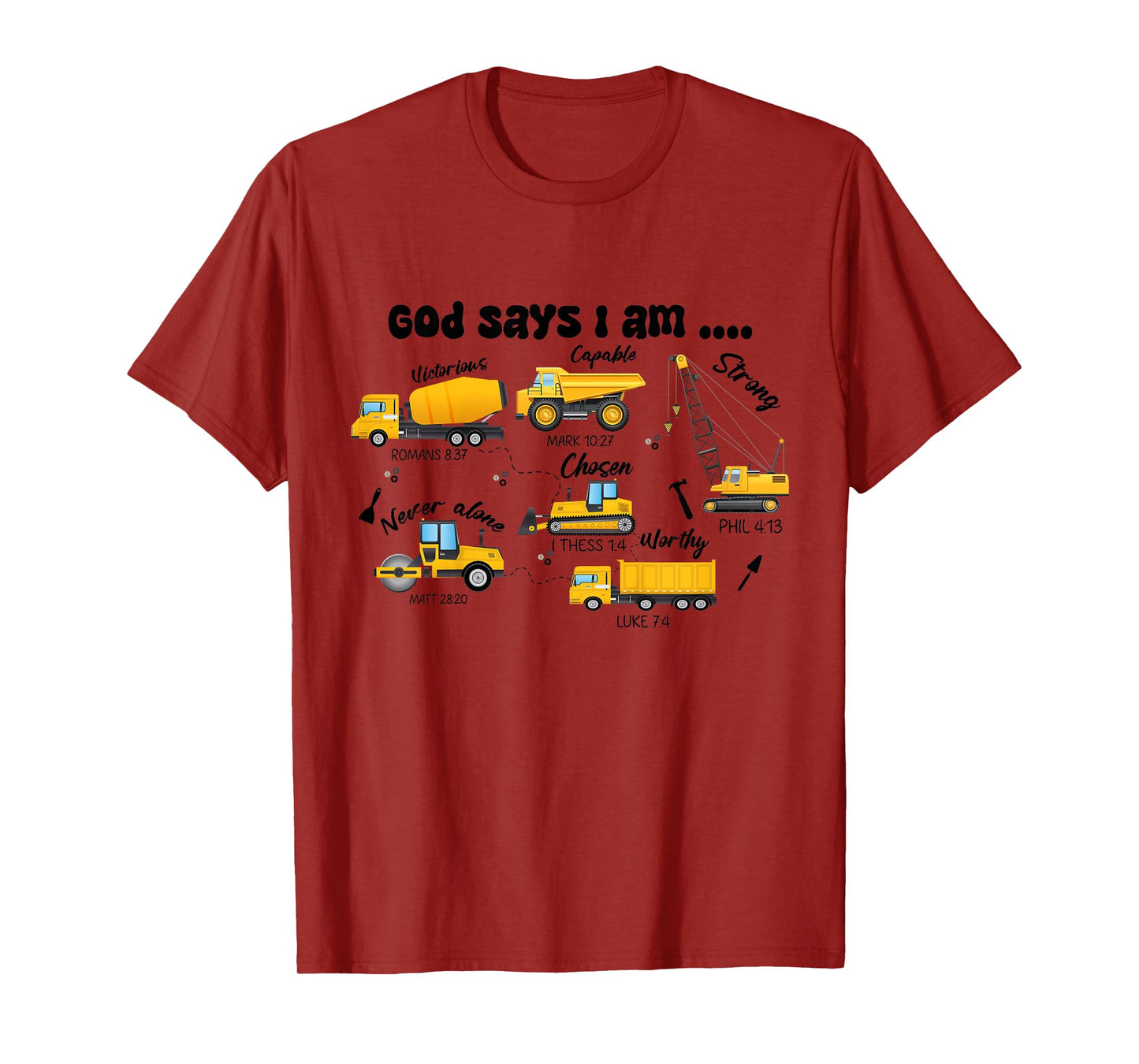 Kids God Says I Am Boys Truck Construction Bible Verse Christian T-Shirt