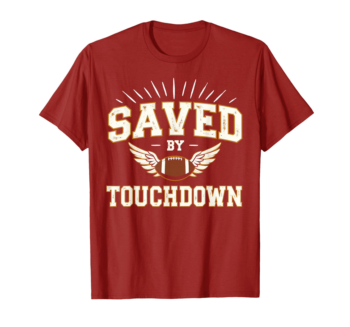 Saved by Touchdown - Funny Winged Christian Football Graphic T-Shirt