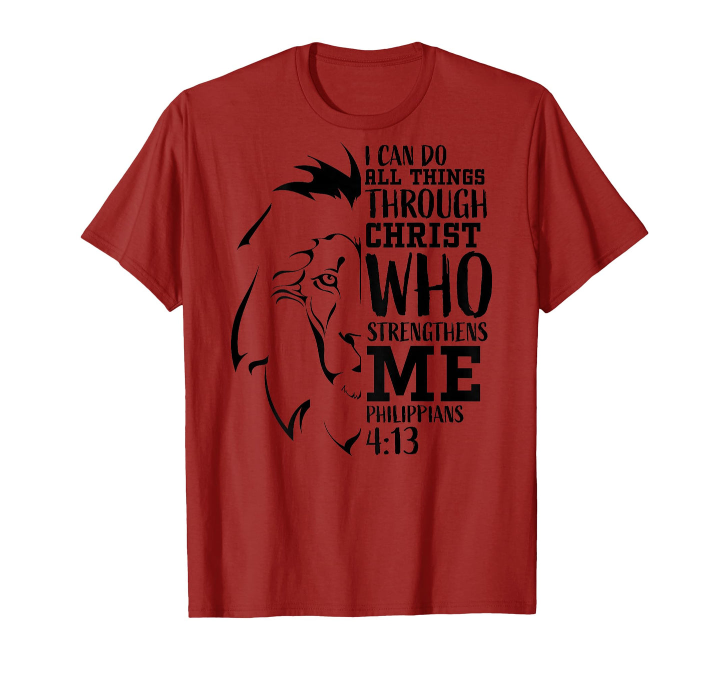 Philippians 4:13 Christian Verse Lion Graphic Back Print T-Shirt