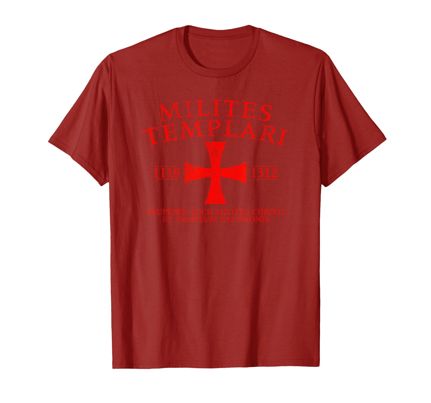 Knights Templar Cross in Latin 1118-1312 Aged Red Print T-Shirt