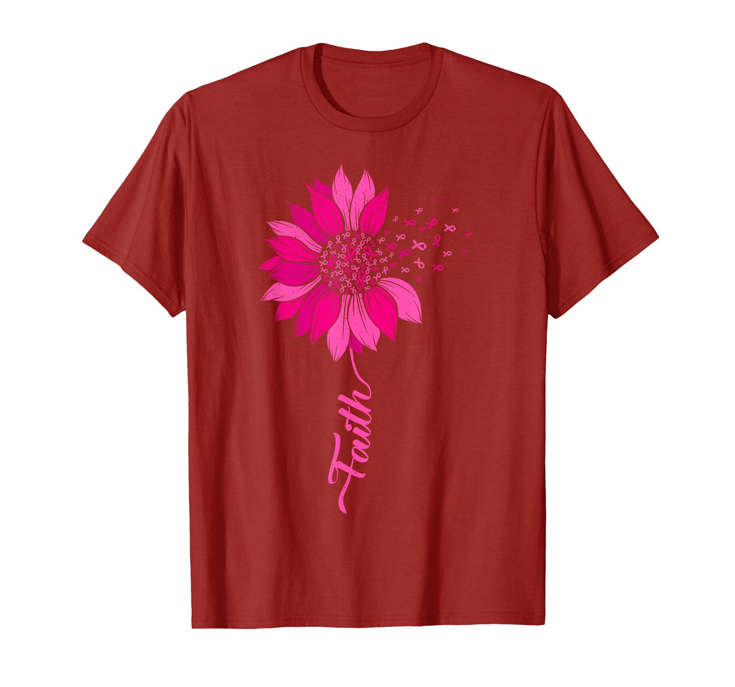 Faith Pink Ribbon Flower Breast Cancer Warrior T-Shirt