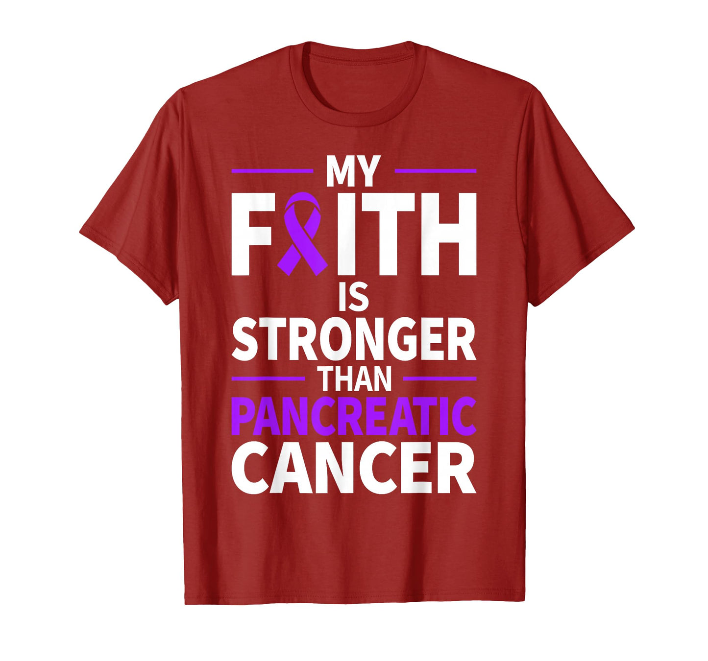 My Faith is Stronger Than Pancreatic Cancer Purple Ribbon T-Shirt
