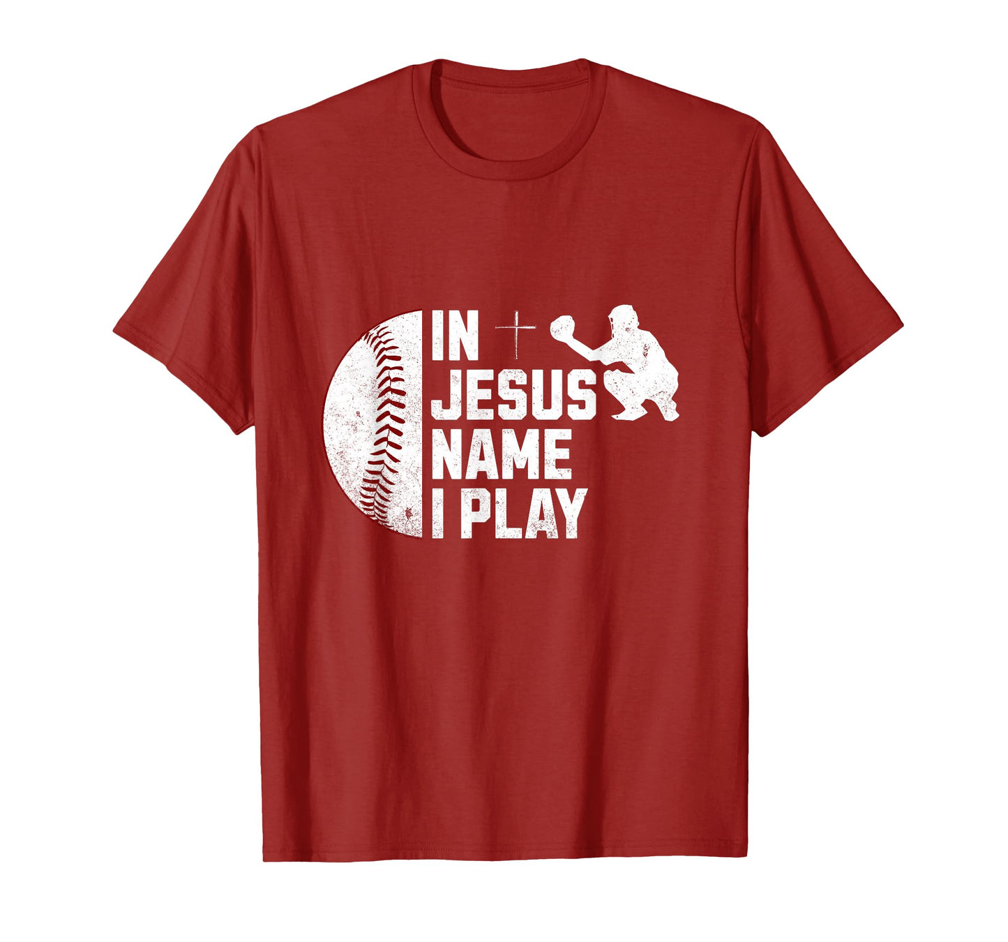 In Jesus Name Christmas Christian I Play Baseball Player T-Shirt