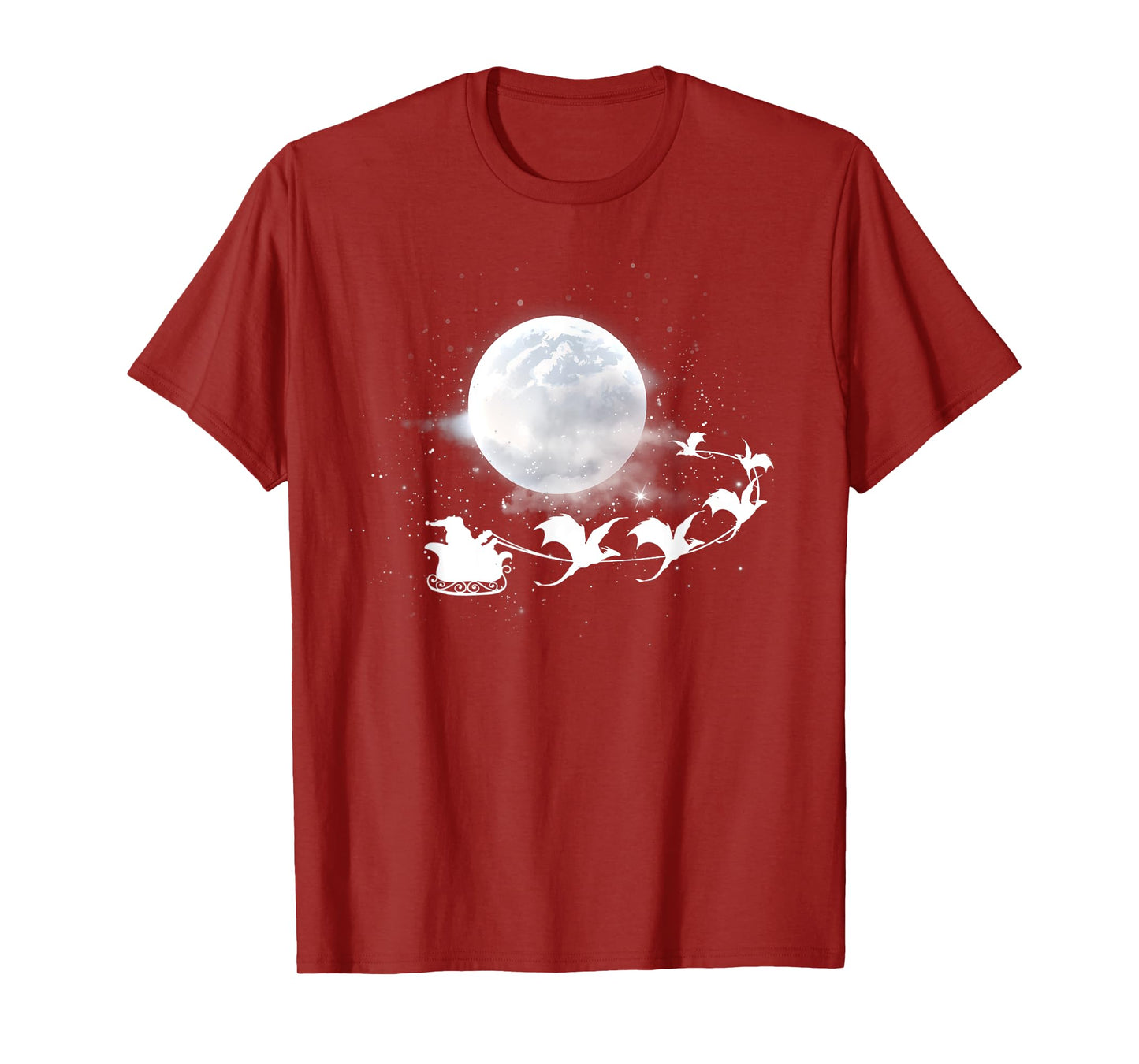 Christmas Santa Claus Flying Past the Moon Dragon Sleigh T-Shirt