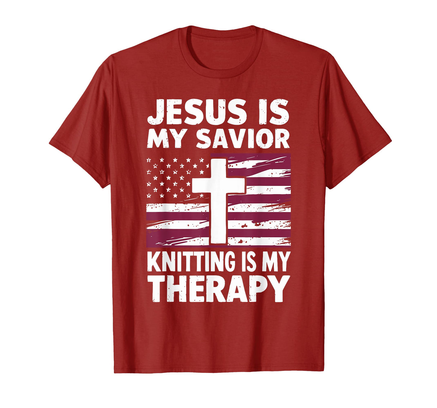 Jesus Is My Savior Knitting Is My Therapy Christian T-Shirt