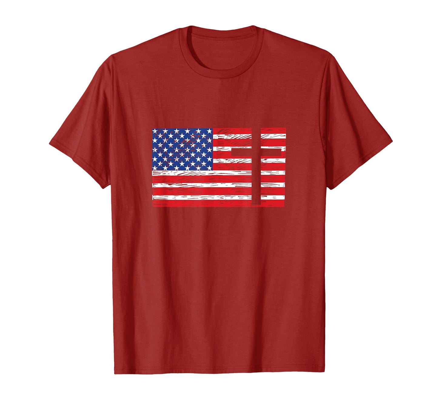USA American Flag Patriotic Red White Blue Christian Cross T-Shirt