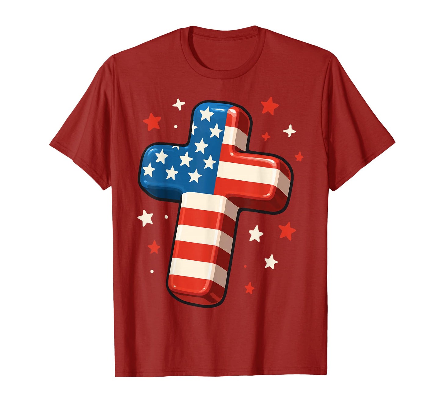 Christian Cross USA Flag America Religious T-Shirt