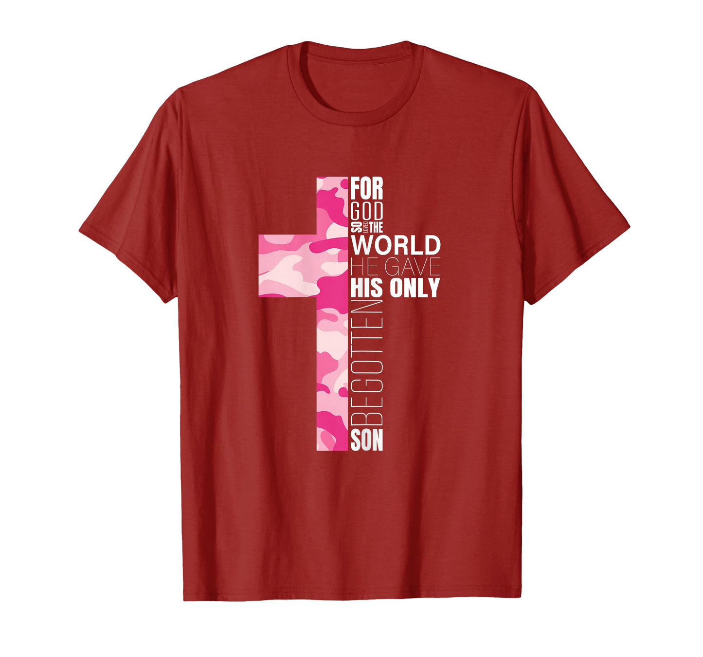 Cute Pink Camo Christian Cross Verse Gifts Women Teen Girls T-Shirt