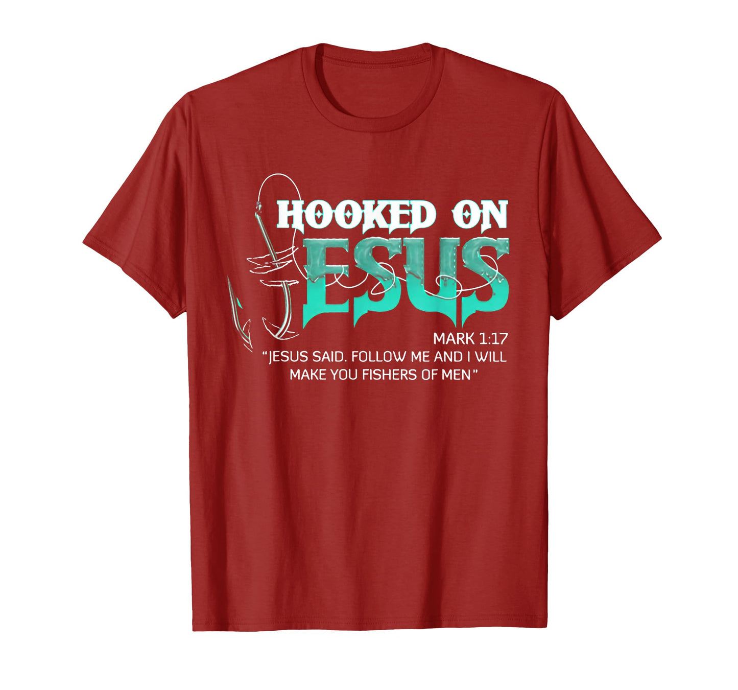 Funny Hooked On Jesus Tee Shirt - Men's Black Fishing T-Shirt - Short Sleeve - Unisex - Small