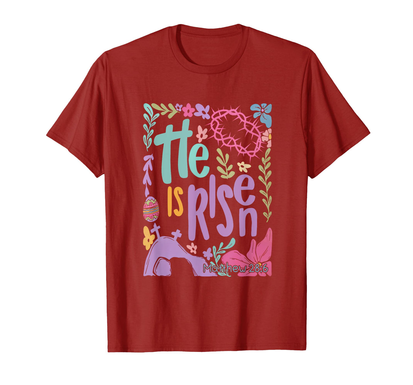 Retro Boho Floral He Is Risen Matthew 28:6 Easter Bible T-Shirt