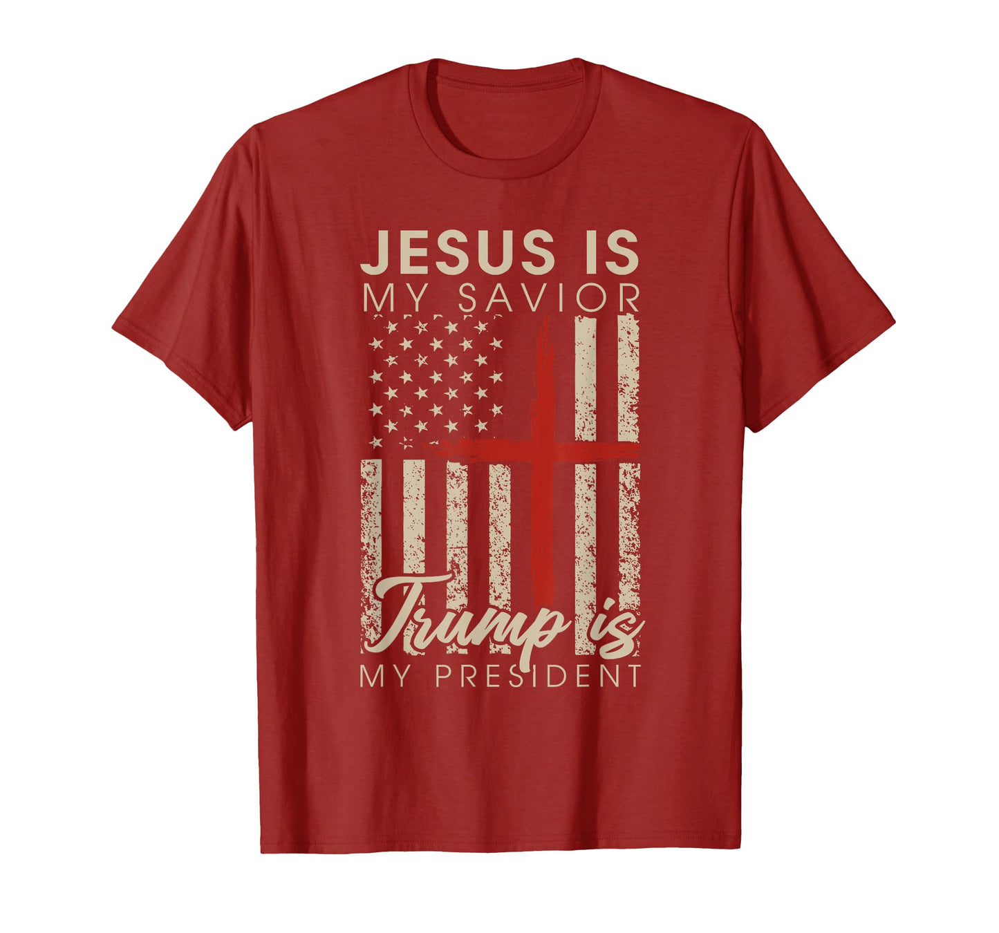 Jesus Is My Savior Trump Is My President 2024 USA Flag Cross T-Shirt