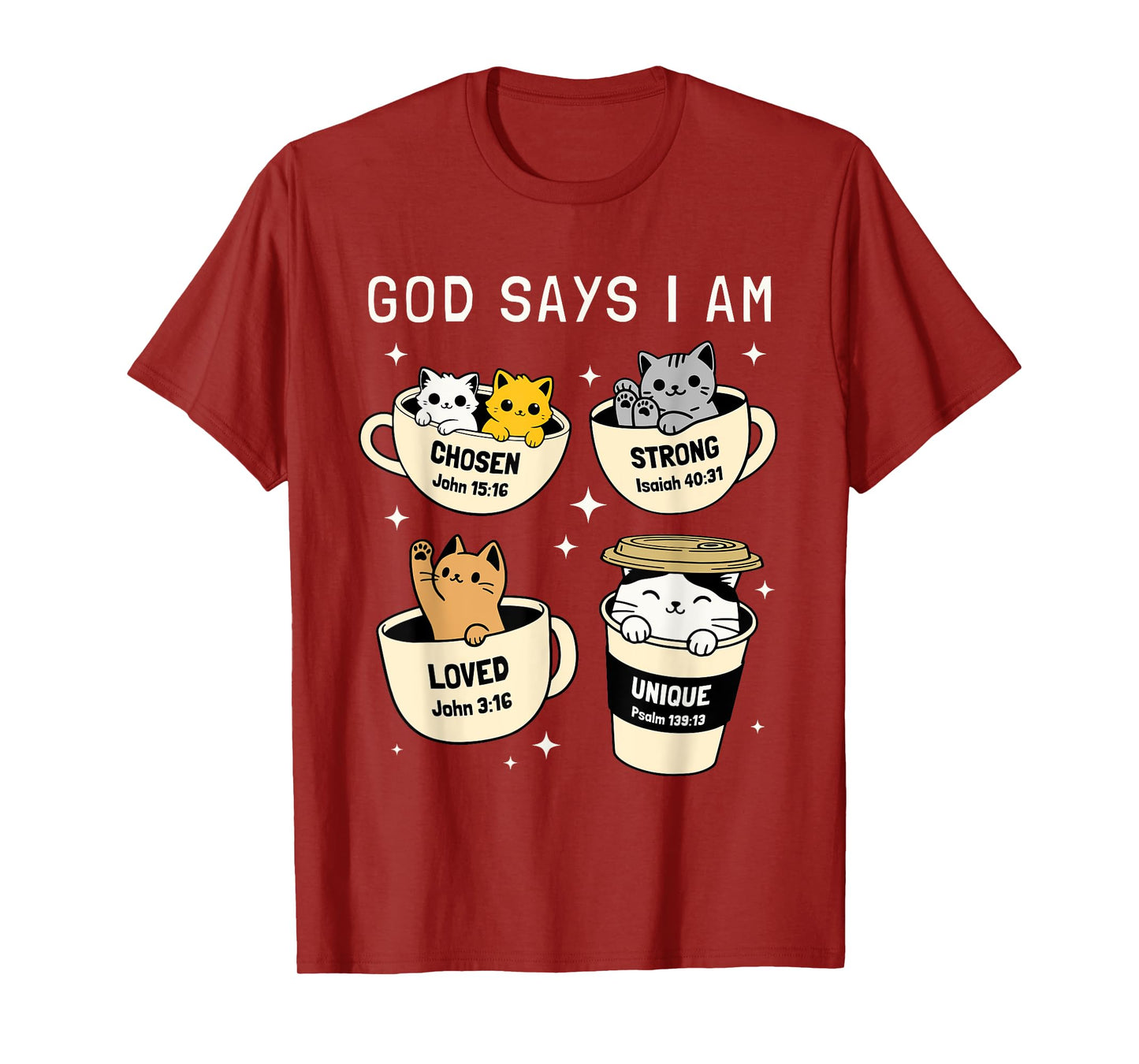 God Says I Am Christian Funny Cat for Women Kids Cats Lover T-Shirt