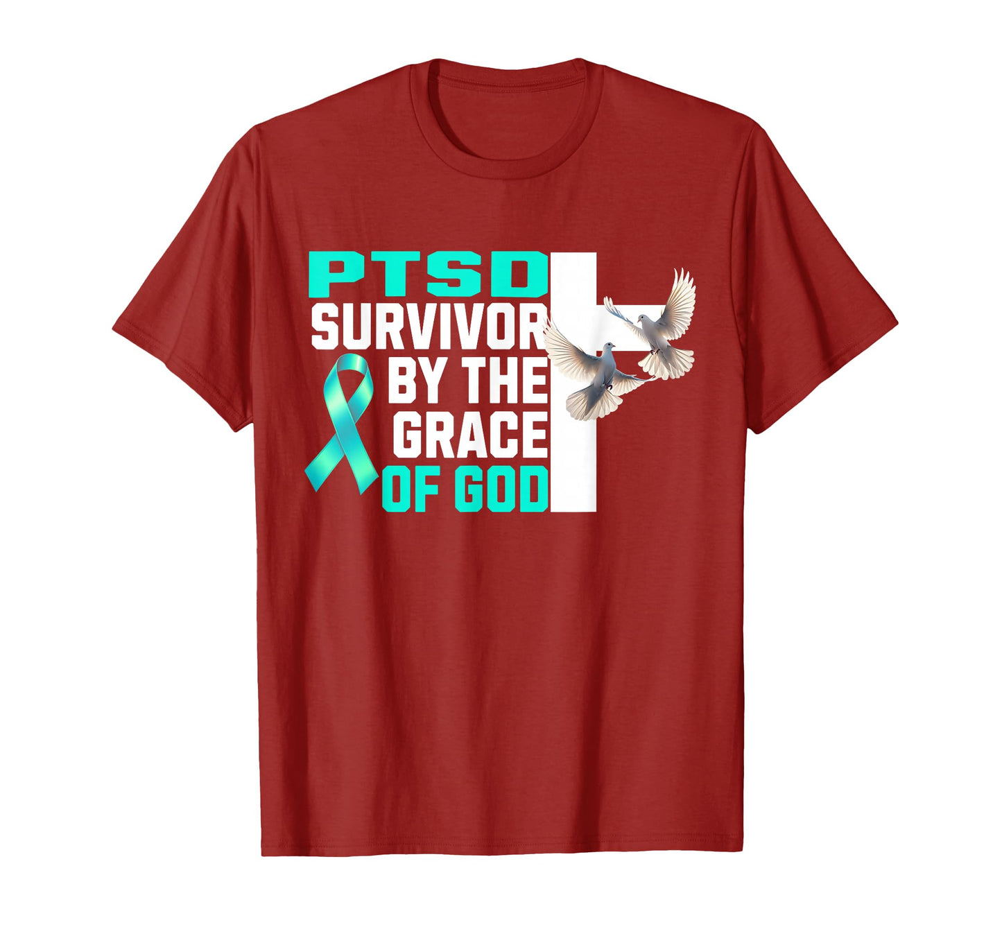 PTSD Awareness Survivor by The Grace of God Teal Ribbon T-Shirt