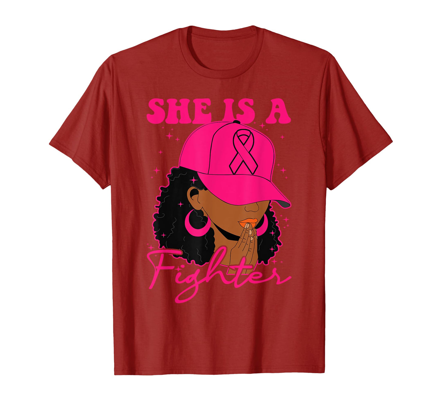 She is a Fighter Praying Black Women Afro Breast Cancer T-Shirt