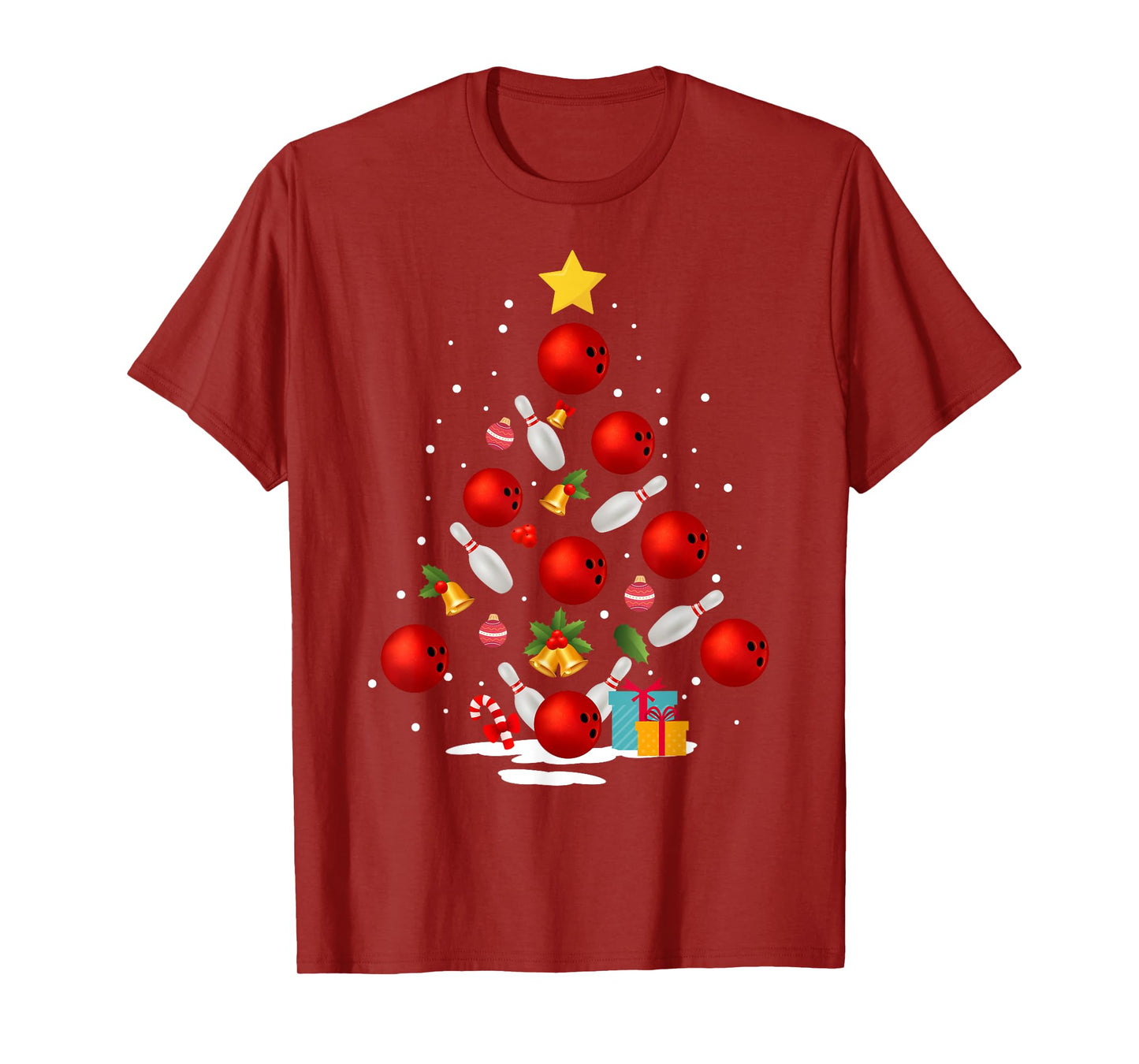 Funny Bowling Christmas Tree Lights Xmas Gifts For Men Women Short Sleeve T-Shirt