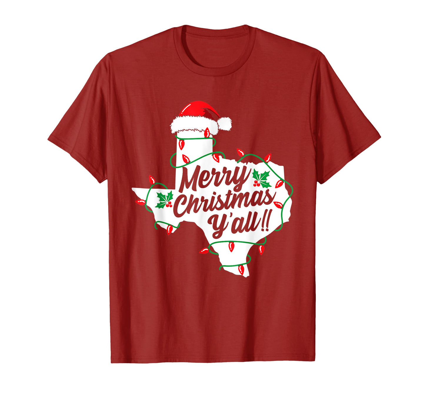Funny Southern Humor Merry Christmas Y'All Texas Map Santa T-Shirt