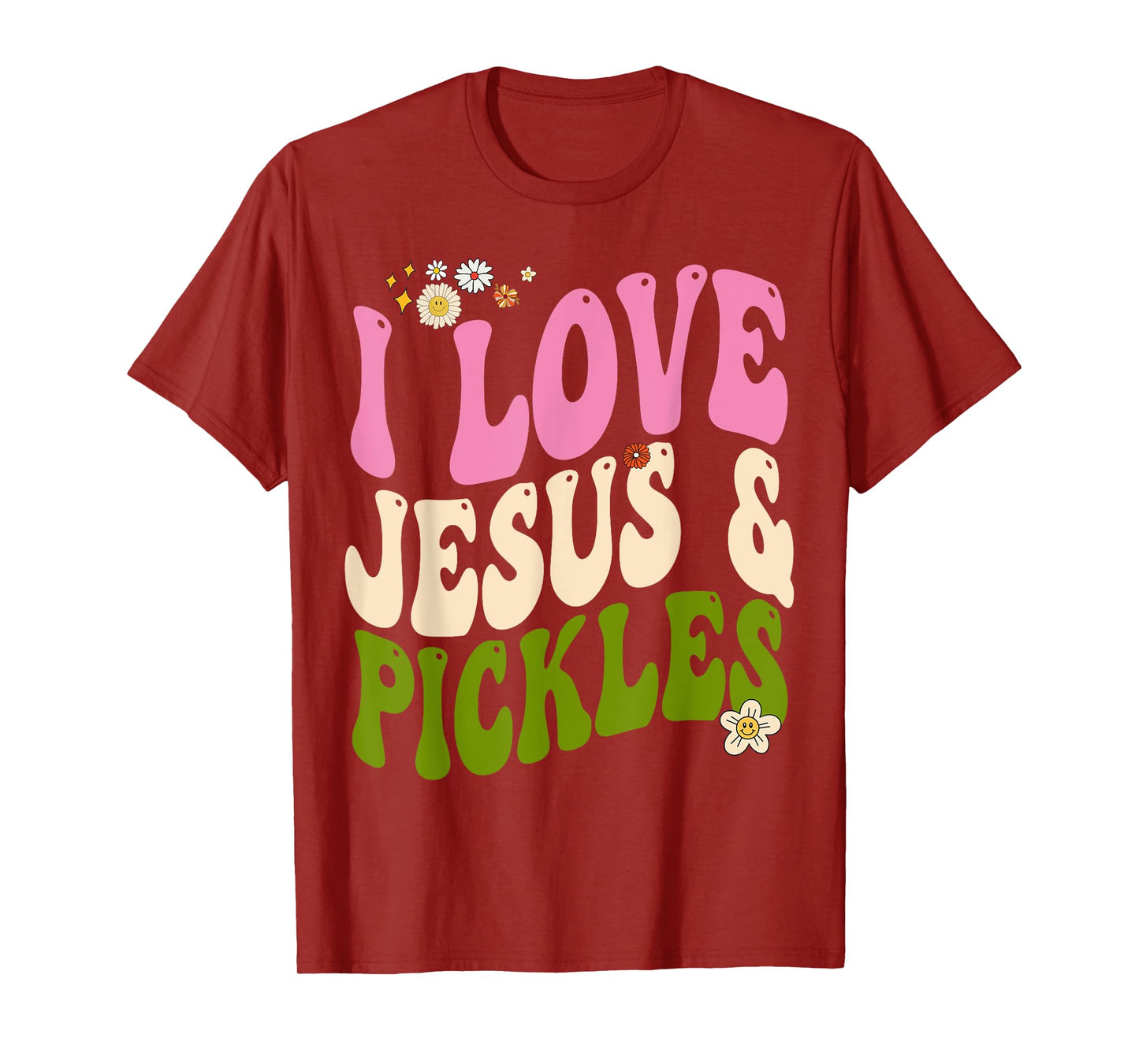 Hippie Groovy I Love Pickles & Jesus Pickle Retro Vegetarian T-Shirt