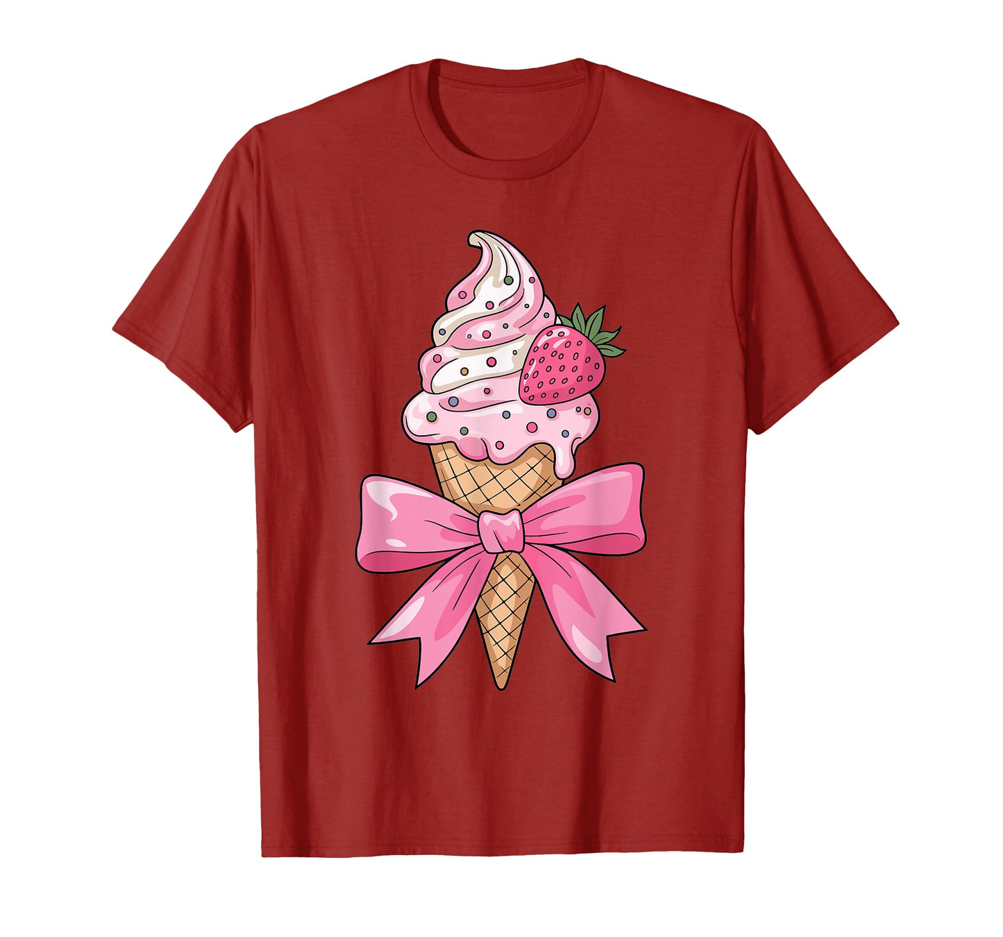 Funny Coquette Bow Ice Cream Cone Pink Ribbon strawberry mom T-Shirt