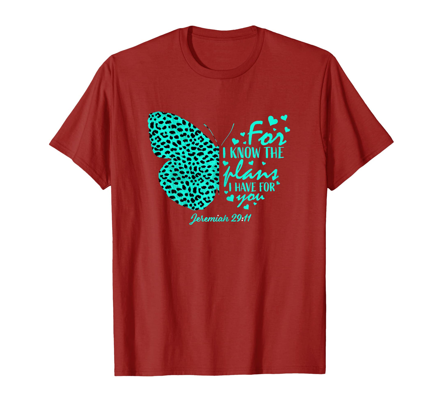 Turquoise Butterfly Cheetah Print Christian Religious Verse T-Shirt
