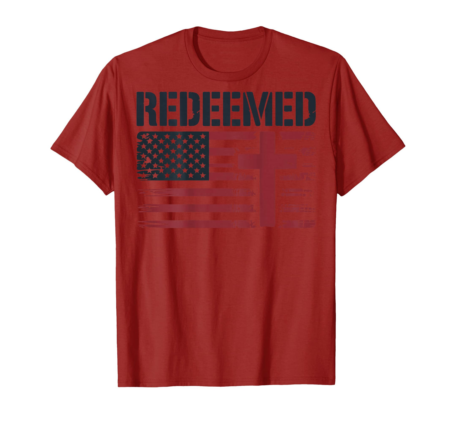 Men's Redeemed American Flag Christian Patriotic Cross Faith T-Shirt