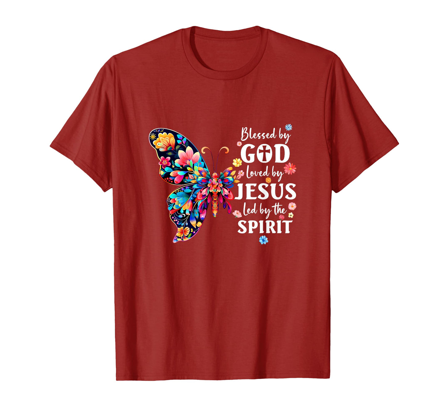 Blessed By God Loved By Jesus Floral Butterfly Christian T-Shirt