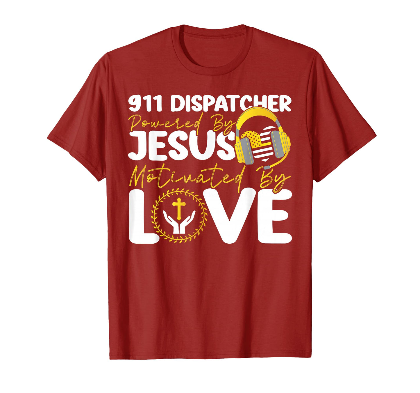 911 Dispatcher Thin Gold Yellow Line Jesus Faith Christian T-Shirt