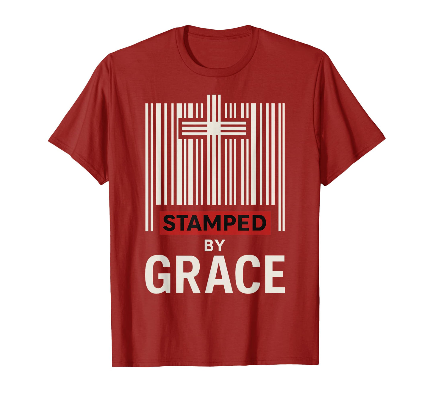 Stamped by Grace Ephesians 2:8 Christian Barcode Cross Faith T-Shirt
