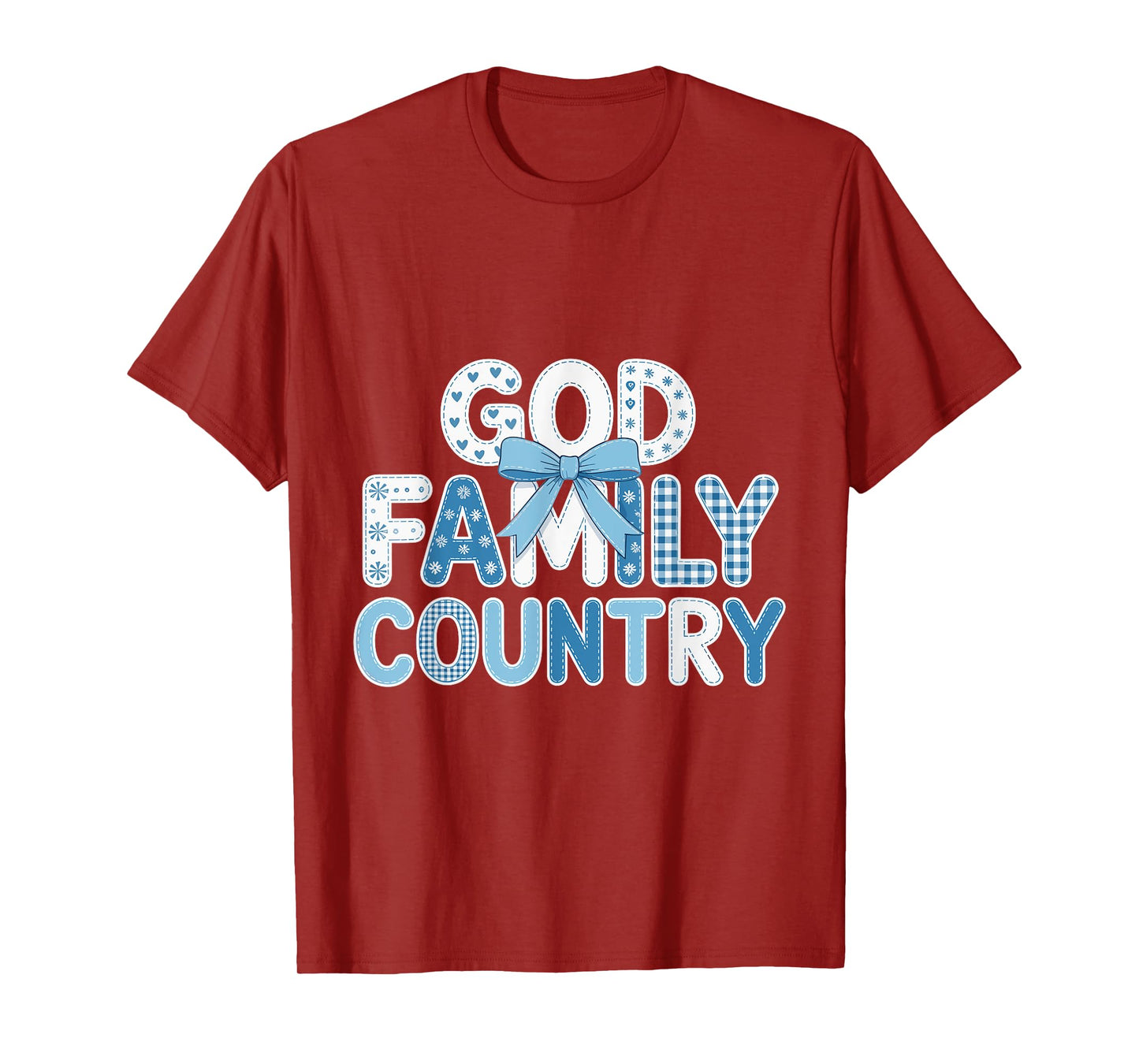 God Family Country - Patriotic Coquette Toile Blue Bow T-Shirt