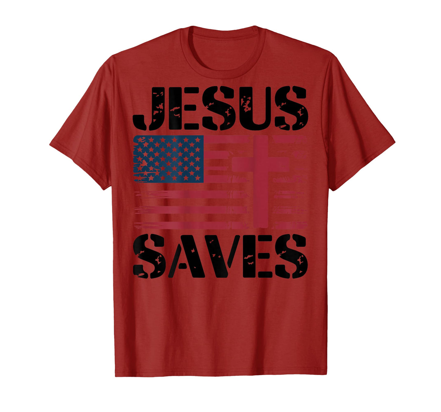 Jesus Saves Christian Patriotic Cross Faith American Flag T-Shirt