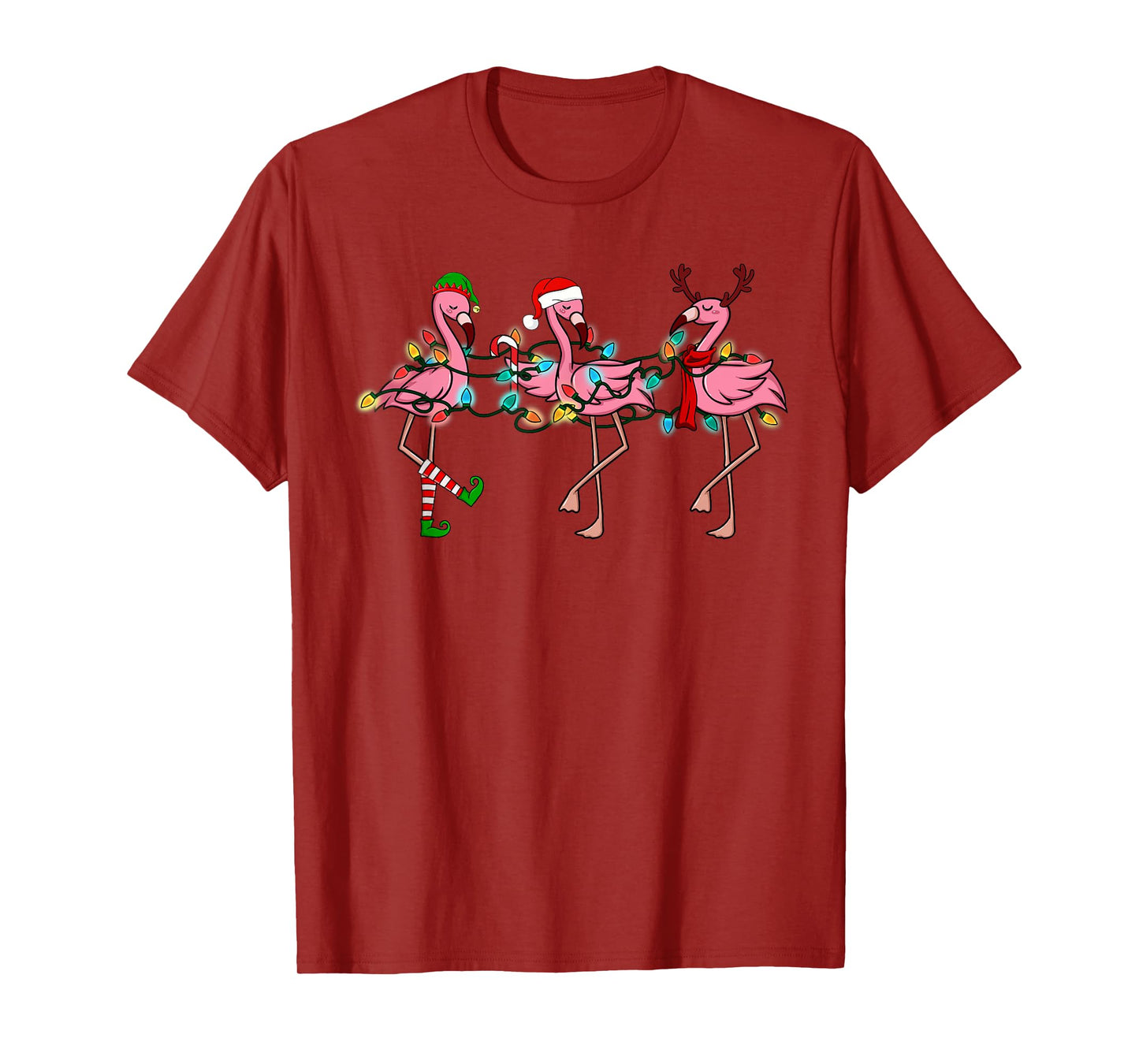 Christmas Lights Pink Flamingo Santa Hat Holiday Xmas T-Shirt